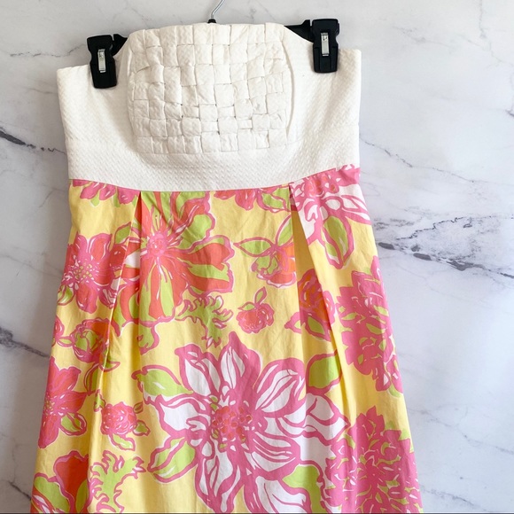 Lilly Pulitzer Betsey Strapless Dress Basketweave Bodice Size 2 Starfuit - Picture 2 of 8